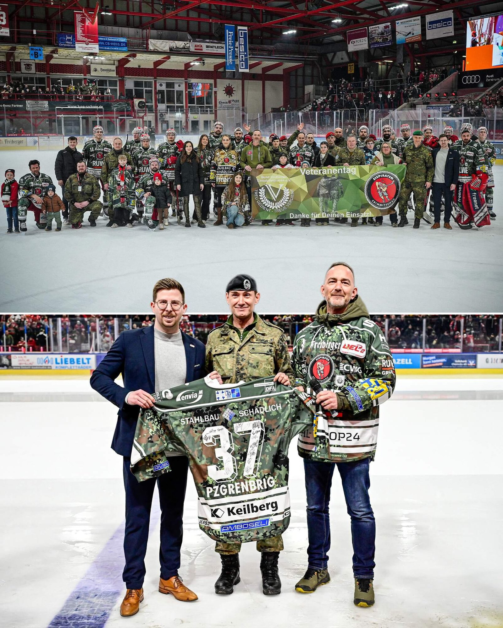 Eispiraten Crimmitschau 22.02.2026 1 Eispiraten als komplette Gruppe und mit Trikot